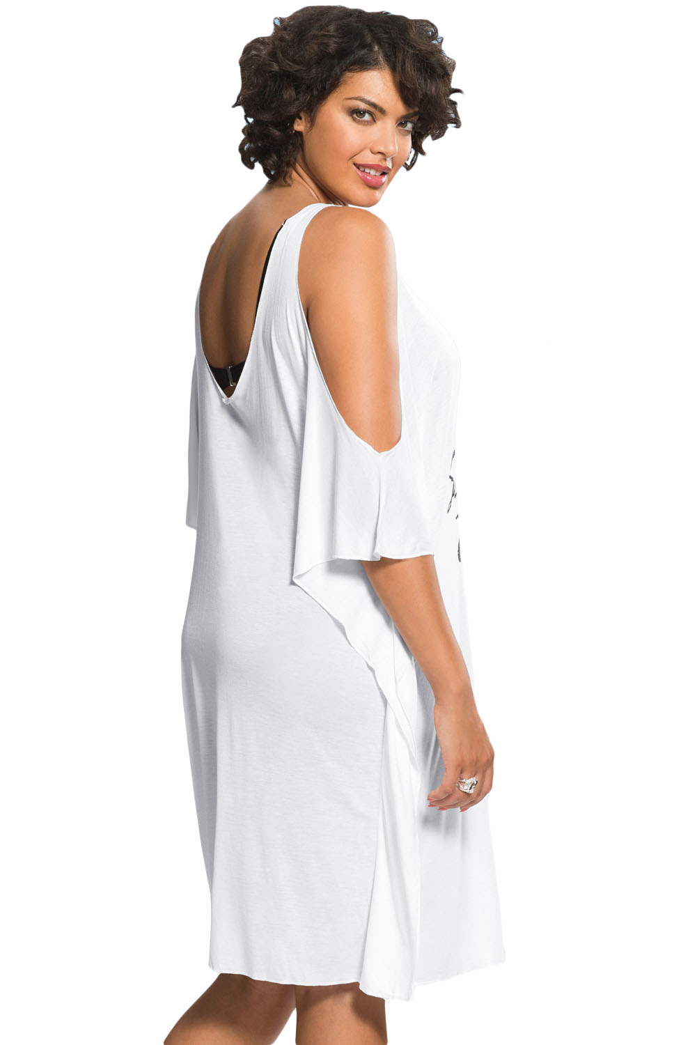 F4576-1 Summer Time White Cold Shoulder Casual Shirt Dress